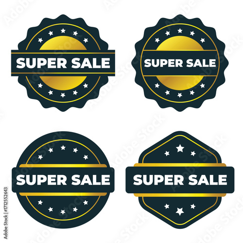 Super Sale. Gold and Dark Blue Promotional Badges