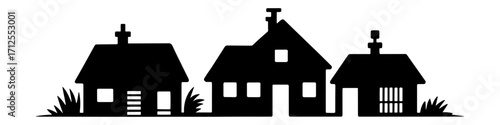 Silhouette of three houses with chimneys, representing home and property