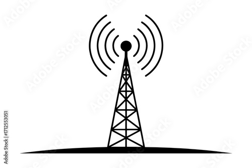silhouette of signal tower broadcasting radio waves