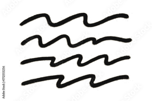 Hand drawn spray paint graffiti line squiggle. Sprayed smear strikethrough element. Doodle style sketchy wavy strokes. Vector cartoon illustration of urban street art texture.