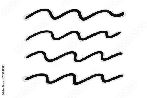 Hand drawn spray paint graffiti line squiggle set. Sprayed smear strikethrough. Doodle style sketchy wavy strokes. Horizontal wavy strokes. Vector cartoon marker pen texture.