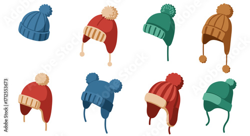 Cozy winter hats collection: colorful knitted and pom pom warmth
