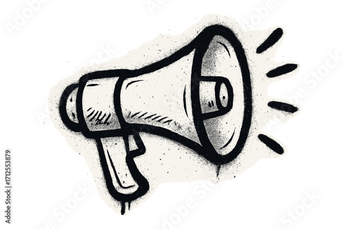 Hand drawn spray painted urban graffiti megaphone element. Vintage vector illustration for protest and announcement. Communication, marketing and propaganda concept. Loudhailer.