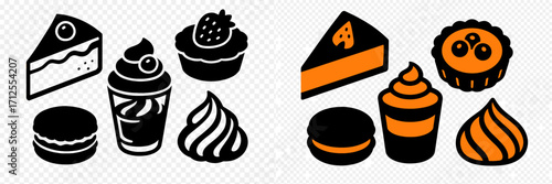 Colorful desserts with cakes, cupcakes, and sweets displayed together in various shapes and designs