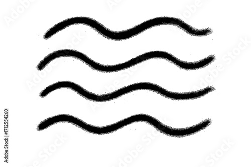 Hand drawn spray paint graffiti line squiggle. Sprayed smear strikethrough. Doodle style sketchy line. Horizontal wavy strokes vector set. Urban street art design element.