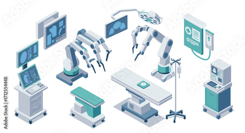 Isometric medical equipment collection for modern healthcare settings