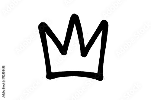 Graffiti spray crown icon in black on white. Urban street art symbol. Hand drawn king or queen sign. Royal power emblem. Stencil aerosol paint vector illustration.