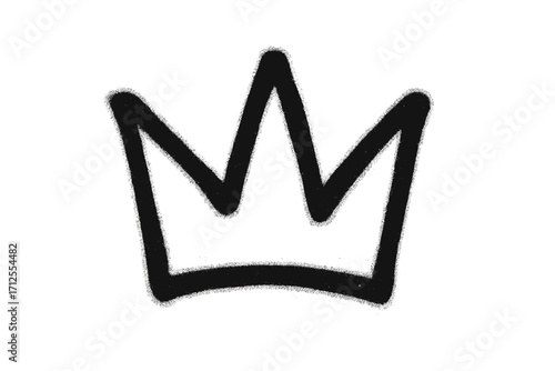 Graffiti spray crown icon. Urban street art symbol. Hand drawn doodle of a royal king or queen emblem. Black textured aerosol paint design element. Vector illustration.