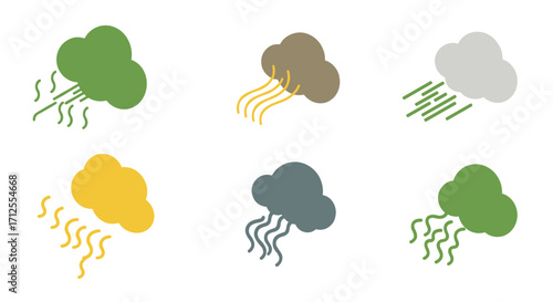 Colorful cloud icons depicting various weather conditions in flat style