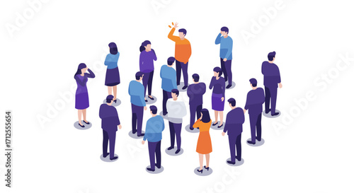 Diverse isometric group of people communicating and interacting in a social gathering