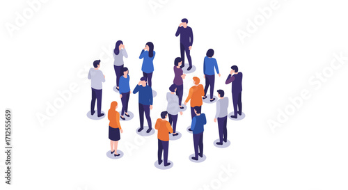 Isometric group of diverse people socializing in casual attire