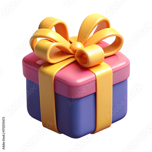 Stylized present with a golden ribbon and vibrant colors for celebration
