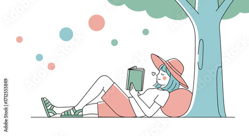 Girl Reading A Book Under A Tree: A Peaceful Moment of Literary Leisure Captured