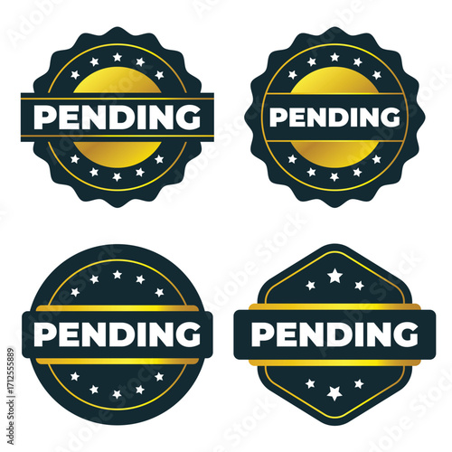 Pending Status Gold Badges and Seals. Vector Graphic Design Elements