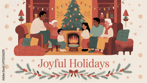 Family christmas holidays gathering illustration vector design celebrating winter season and new year together