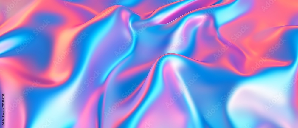 Naklejka premium Colorful Silk Fabric Draped Beautifully Creating Fluid Movement and Reflection in Soft Pastel Hues of Pink and Blue