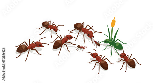 Ants and grasshopper isometric design: insects planning and strategy in nature