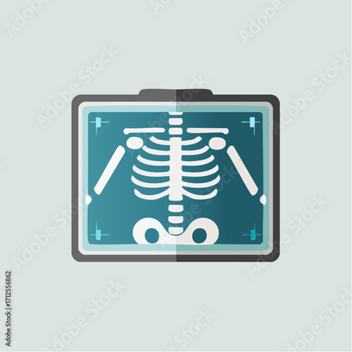 Medical X-ray examination of a human skeleton displayed on a flat screen for health diagnostics