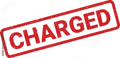 Distressed charged word stamp, grungy illustration for official documents and business correspondence