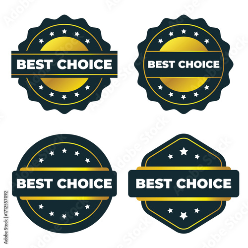 Best Choice Award Badges and Seals. Premium Gold and Dark Vector Graphics Set