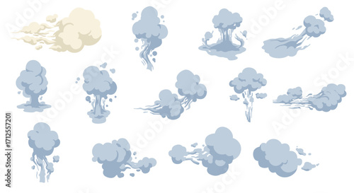 Set of hand-drawn cartoon smoke elements for animation and games