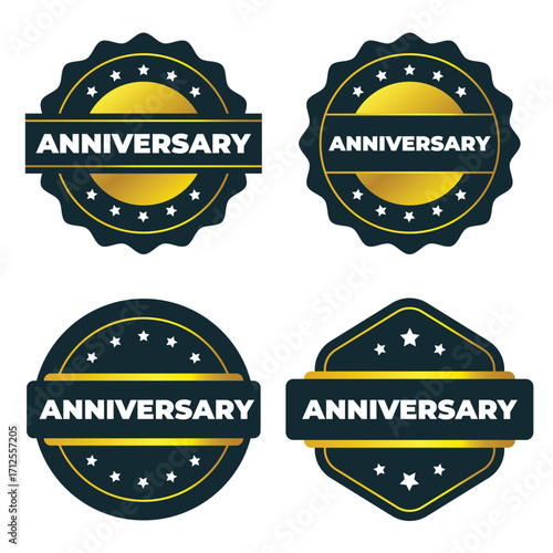 Anniversary Badges. Gold and Dark Blue Vector Design Templates