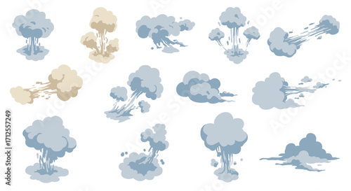 Cartoon explosion clouds in different shades and styles for dynamic designs