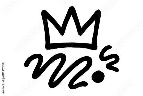Spray textured graffiti crown symbol. Hand drawn punk doodle king or queen sign. Urban street art scribble squiggle. Creative abstract shape. Royal power icon vector illustration.