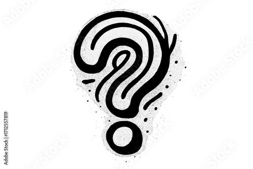 Graffiti question mark with spray paint texture. Hand drawn abstract punk doodle shape. Creative vector for concepts of doubt, query, uncertainty, problems, and solutions.