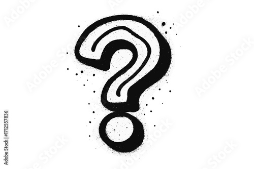 Graffiti question mark vector icon. Spray painted textured doodle symbol in punk street art style. Hand drawn scribble, grunge splash design for faq, help and support sign.