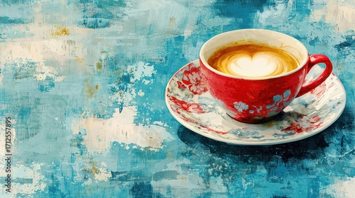 Artistic cappuccino cup on textured table
