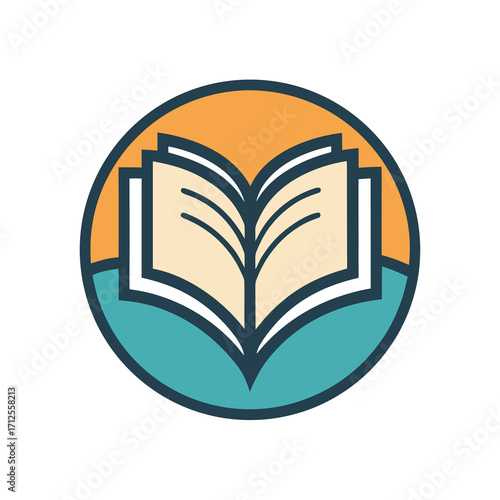 Minimalist open book icon logo for bookstores and reading services
