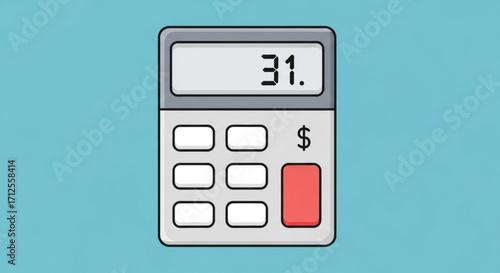 Calculator with number 31 on screen isolated on blue background, a financial tool for calculations and managing money with precision and accuracy