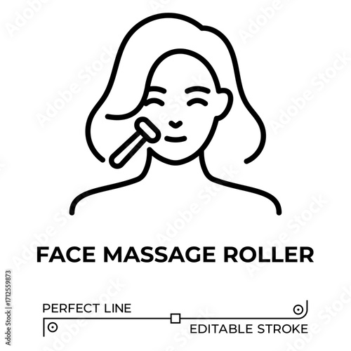Vector line icon related to face massage roller. Perfect Line. Editable Stroke.