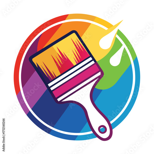Creative art studio paint brush icon logo with artistic and design elements