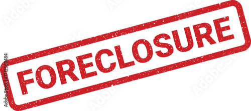 Distressed foreclosure stamp icon in red, slanted angle for design use