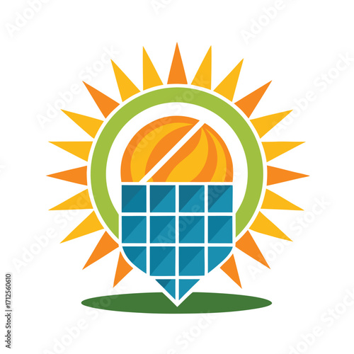 Modern solar panel icon representing renewable energy and sustainable power generation for eco friendly concepts