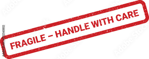 Distressed fragile handle with care rectangular stamp design, shipping label illustration
