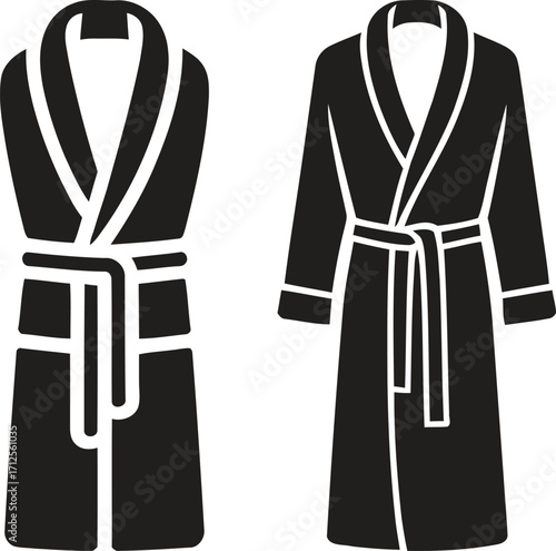 Two black and white silhouette bathrobes with belts tied
