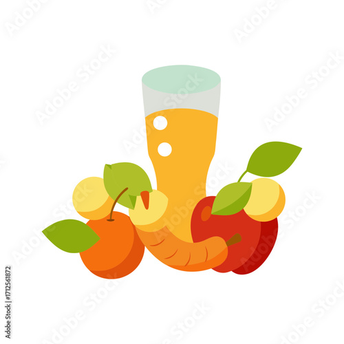 glass of juice and fruits