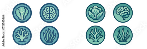 Design showing various botanical and brain-related icons in a modern, simplistic style, suitable for educational or artistic use