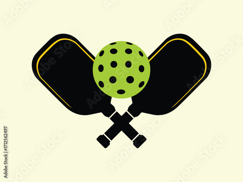 Crossed Pickleball Paddles with Ball Vector Illustration