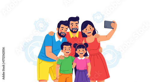 Happy Family Capturing Precious Moments Together With A Selfie Using A Modern Smartphone