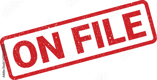 Distressed illustration of a rectangular On File stamp with textured surface