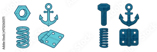 Various types of mechanical fasteners and components displayed on a plain background