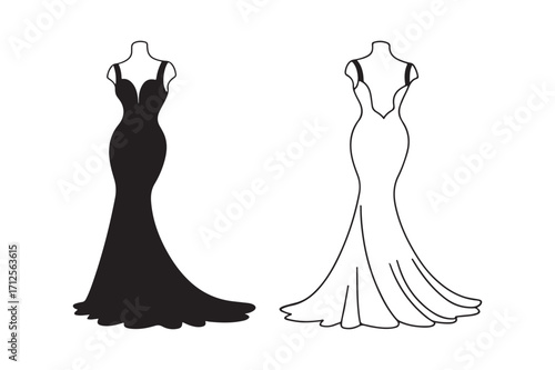 Elegant evening gowns fashion illustration