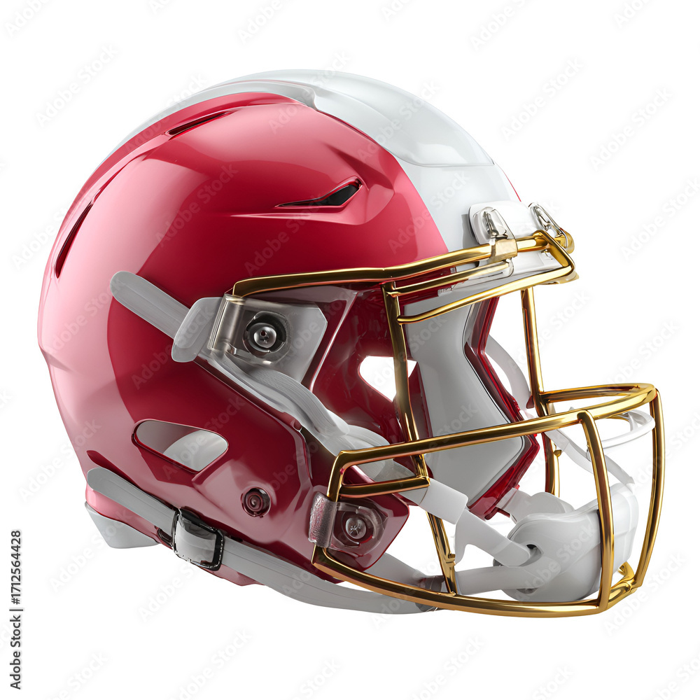 Fototapeta premium Red and White Football Helmet Gold Facemask