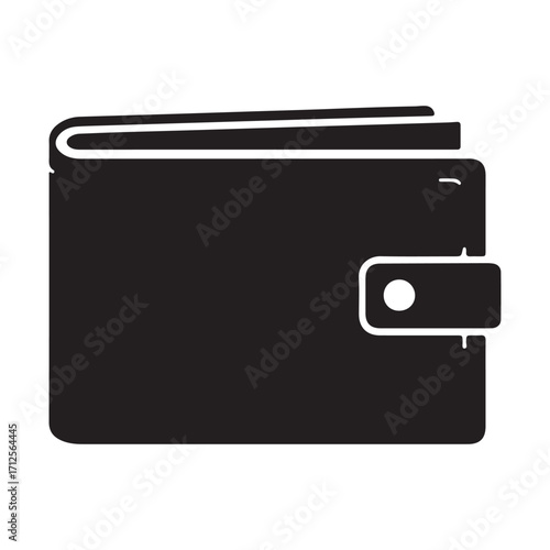 Black and white icon of a wallet minimalist design for business and finance mobile application with smooth curves and button closure