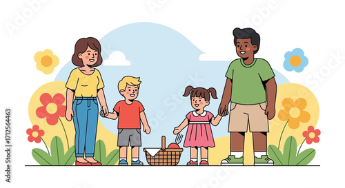 Happy Family Picnic: A Cheerful Outing with Parents and Children in Nature