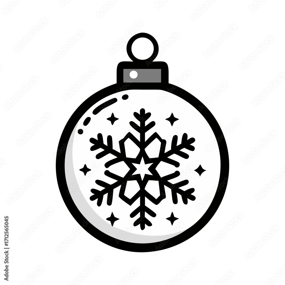 Fototapeta premium Christmas Ornament Illustration: A minimalist illustration of a Christmas ornament, adorned with a snowflake and sparkling details, perfect for holiday themes. 